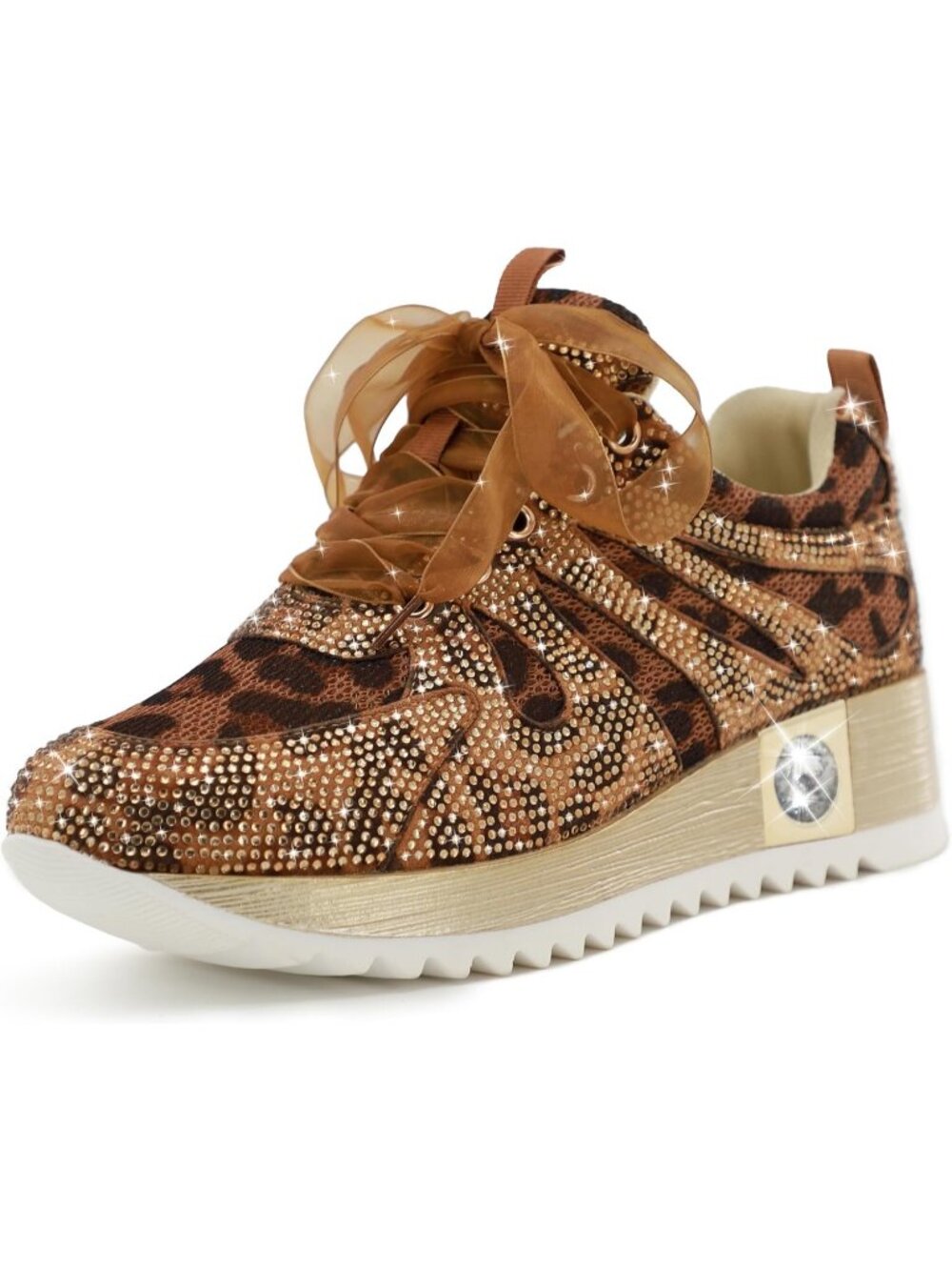 Women's Leopard With Mesh Glitter Sparkly Rhinestone High Top Trendy Sneakers